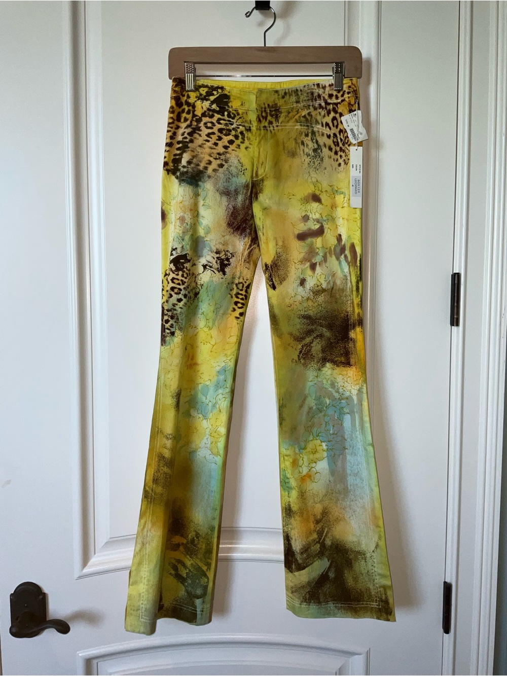 Vibrant Yellow Animal-Print Flared Pants